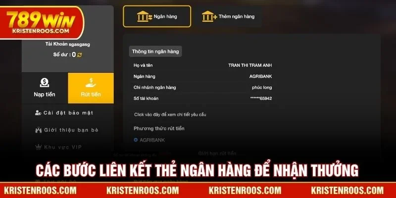 Các bước liên kết thẻ ngân hàng để nhận thưởng